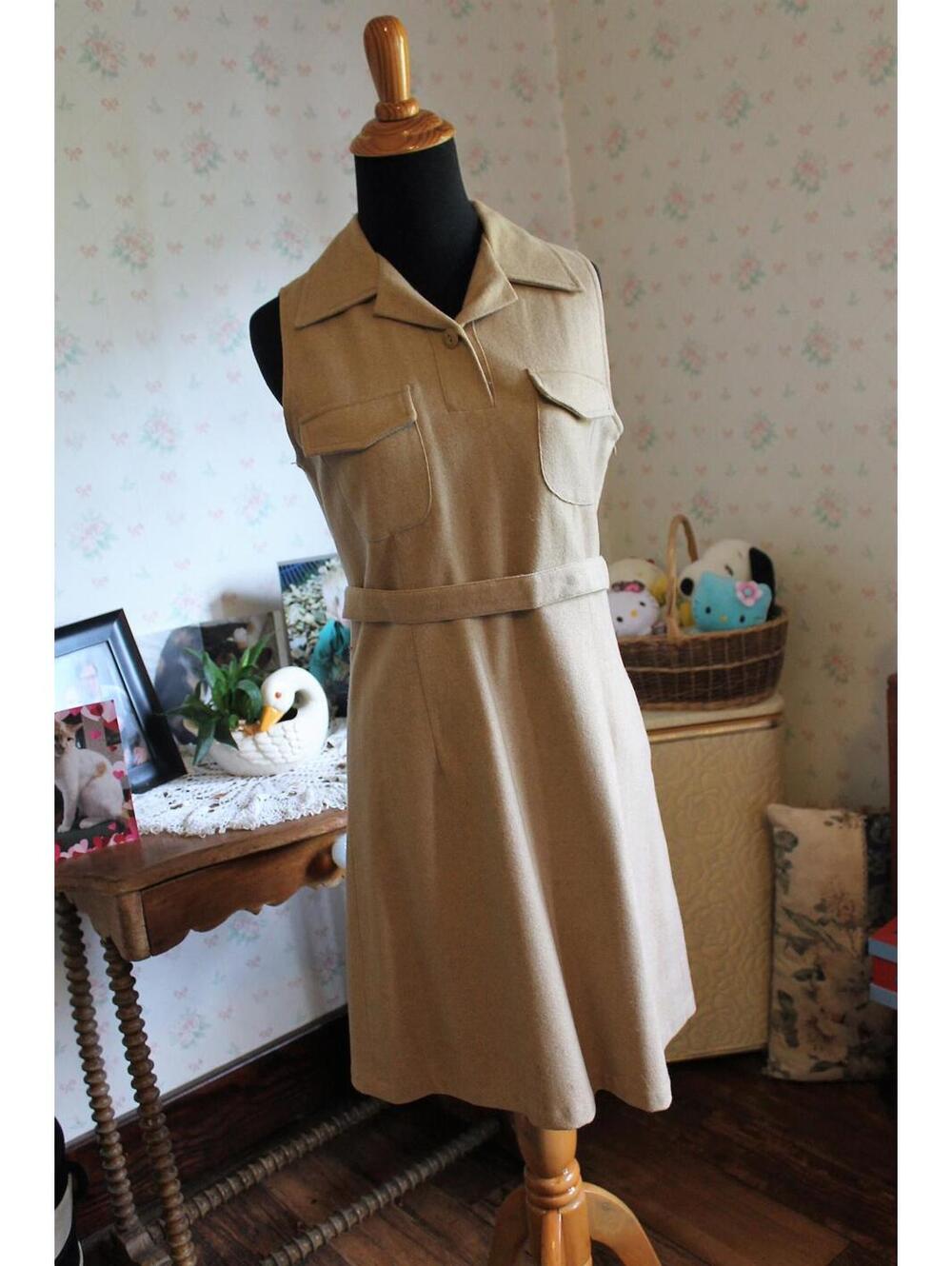 Vintage Y2K American Eagle Camel Tan Wool Blend Jumper Dress, Size 4